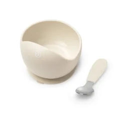 Silikonskål med sked - Vanilla White
